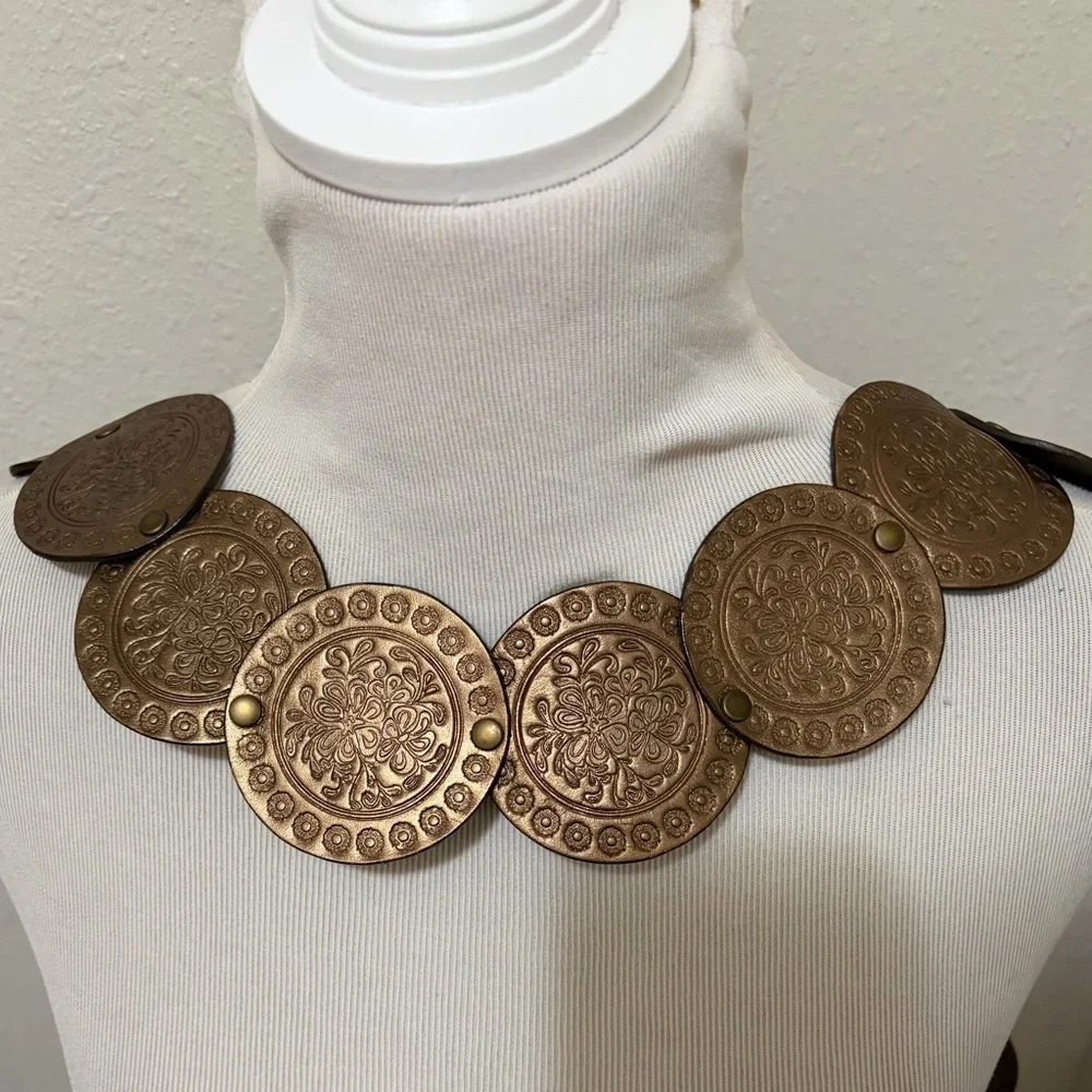*EUC* Y2K Boho Bronze Medallion Leather XL Belt - Picture 3 of 6